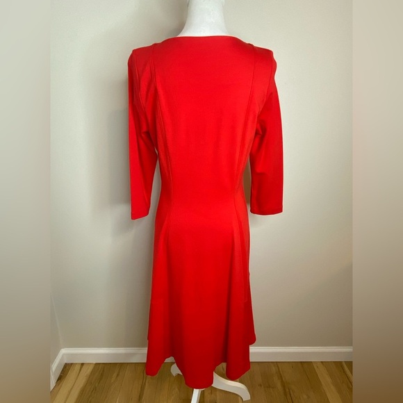 Land’s End Poppy Red Stretchy Boat Neck Quarter Sleeve Midi Dress Size Medium - Picture 4 of 9